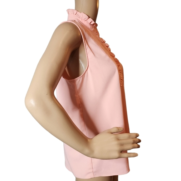 NWT J. Crew Size 6 Light Pink Coral Peach Ruffle Trim Crepe Sleeveless Blouse - Picture 12 of 16